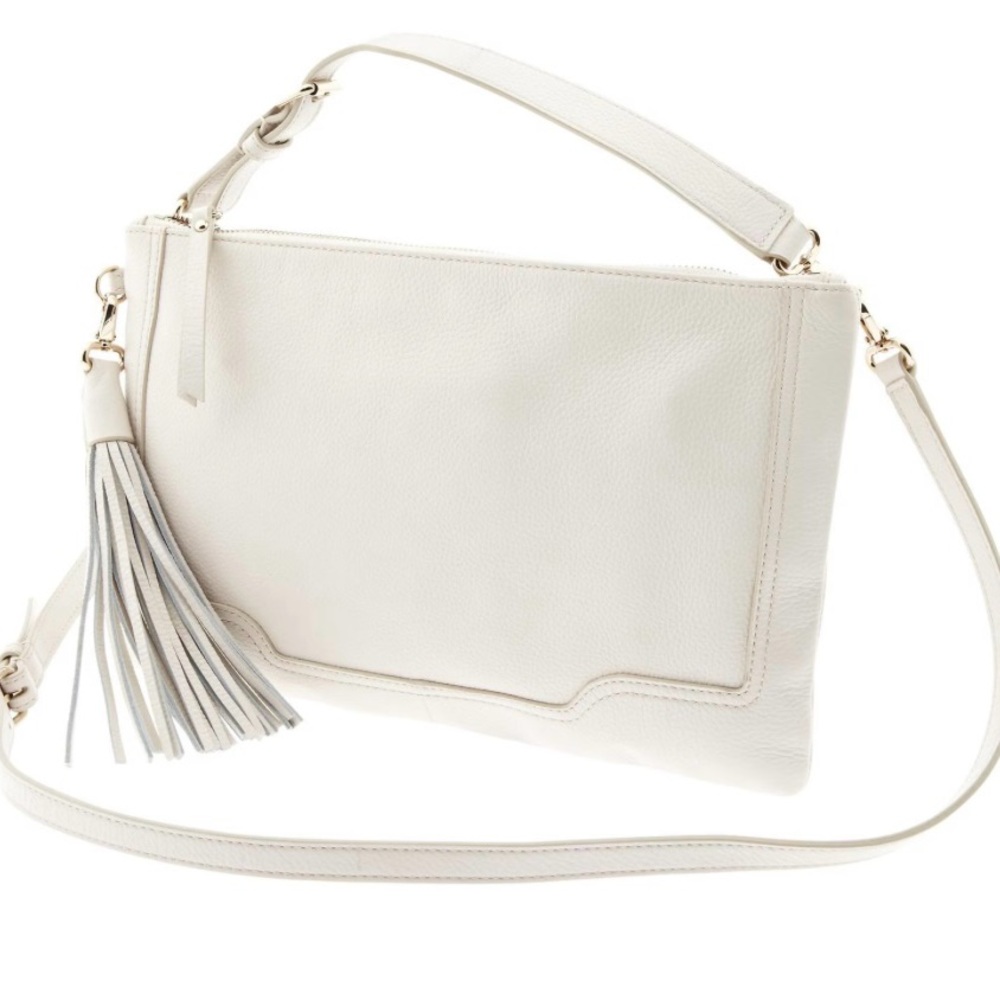 Stylish White Leather Shoulder Bag with Tassel